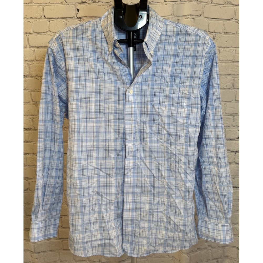Jos‎ A Bank Traveler Mens Medium Blue White Plaid Button Down Cotton Shirt M